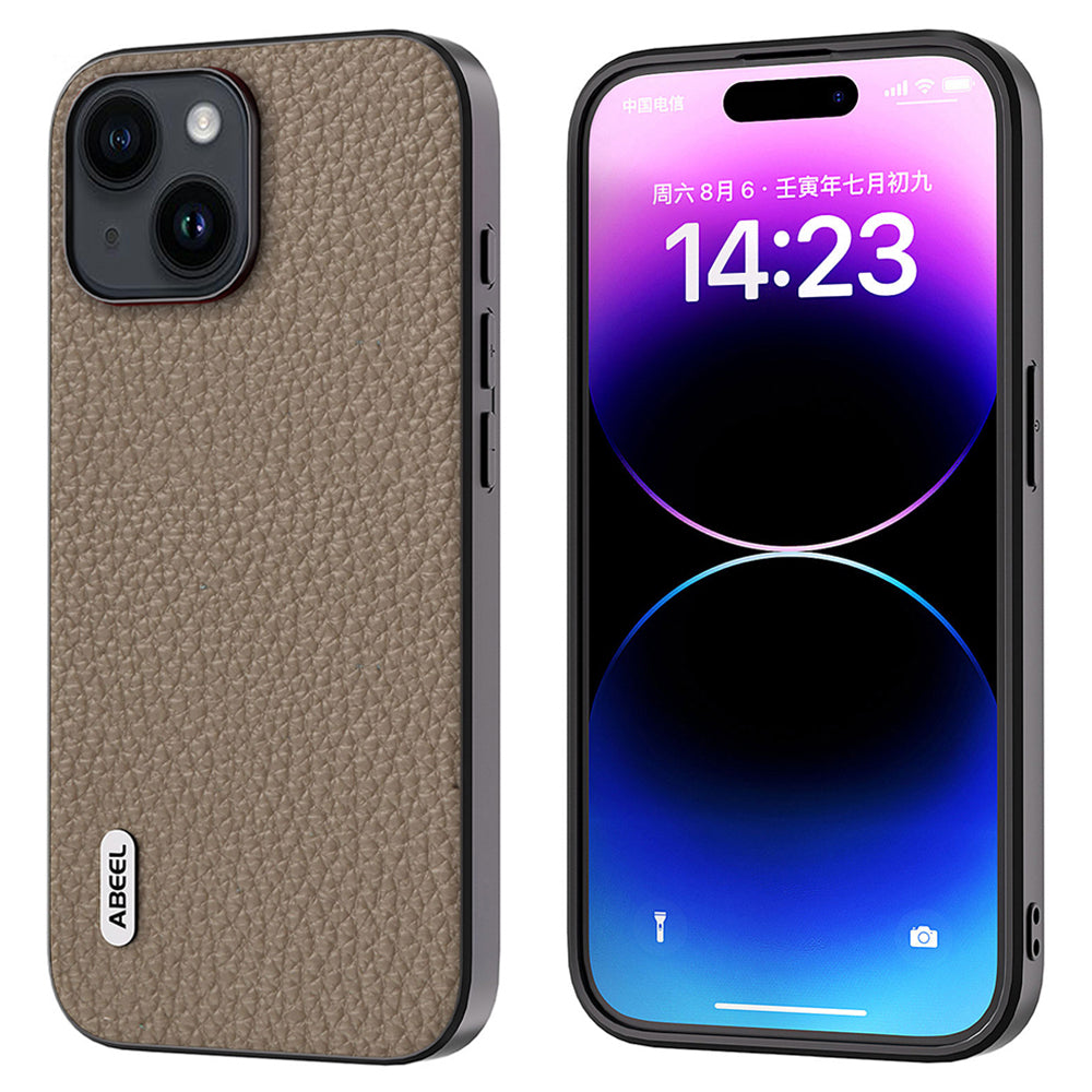 ABEEL Til iPhone 15 Plus Kohud Læder Coated PC TPU Taske Litchi Texture Anti-ridse Telefon Cover ABEEL Til iPhone 15 Plus Kohud Læder Coated PC TPU Taske Litchi Texture Anti-ridse Telefon Cover